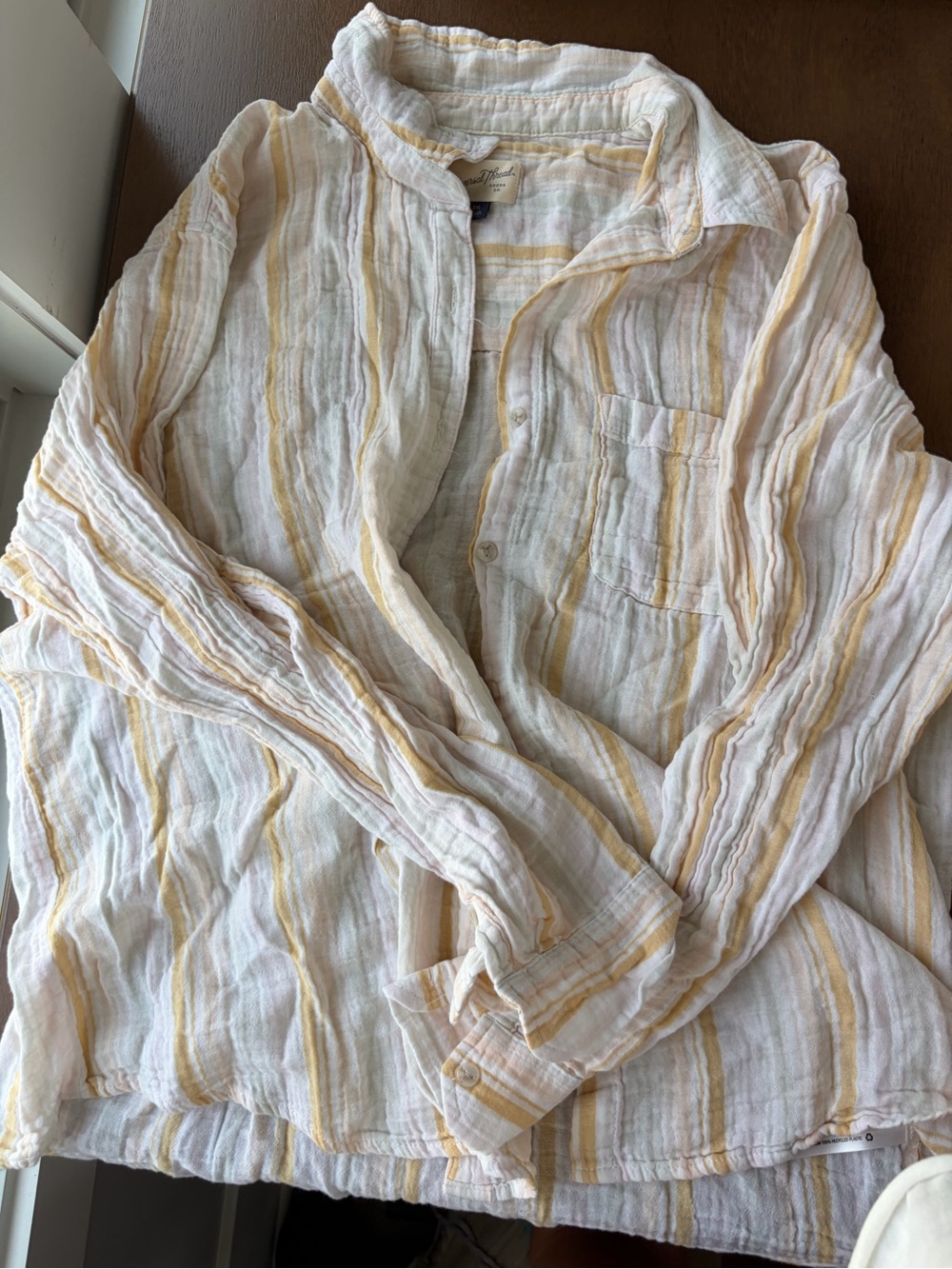 Universal Thread White and Yellow Striped Button-Down Shirt